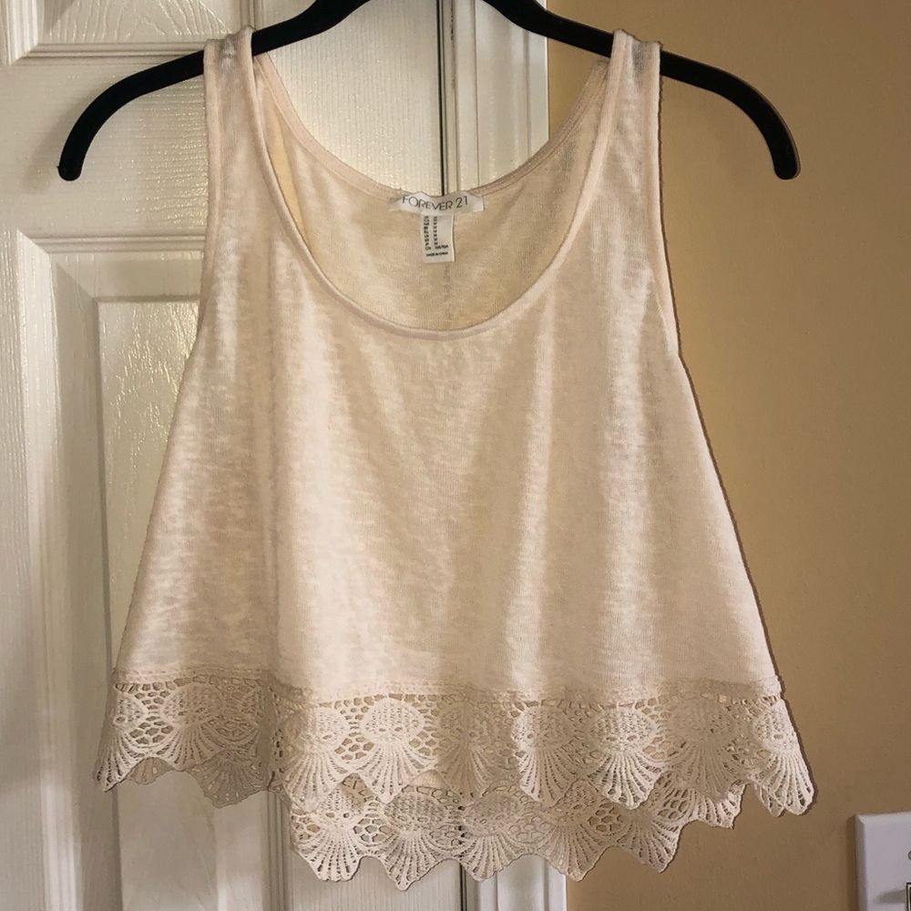 forever 21 cream tank with lace bottom